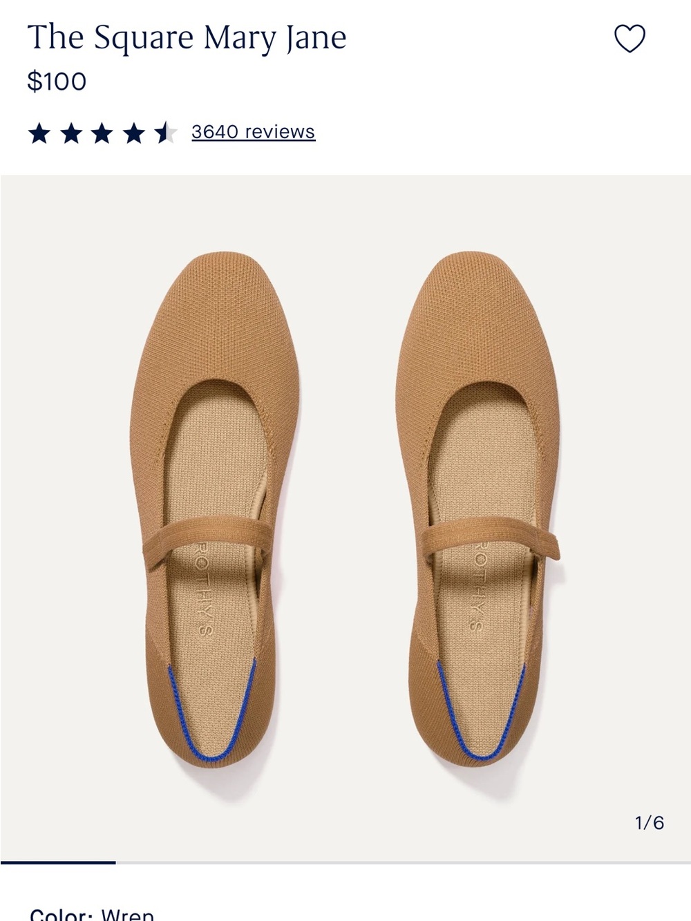Rothy's Square Mary Jane Flats in Wren Brown with Blue Trim